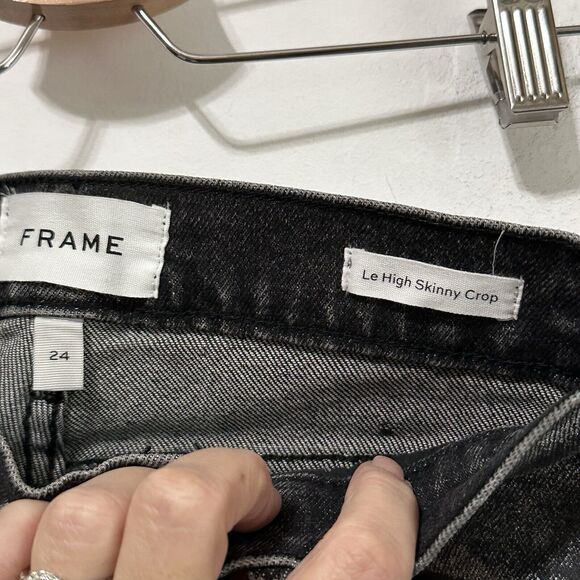 FRAME Le High Skinny Crop Pants 24 Chrome Noir Skinny Party Lyocell Club FLAW? - Picture 4 of 10